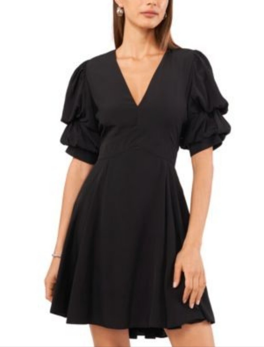 1. State Black High-Low Puff Sleeve Dress NWT